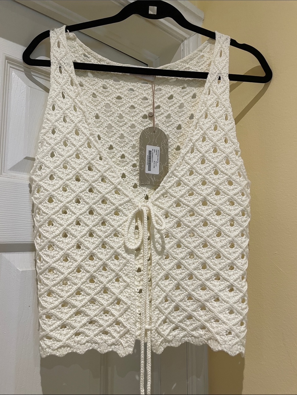 Meshki Costal Euro summer Effortless clean girl Cream Crochet Knit Vest